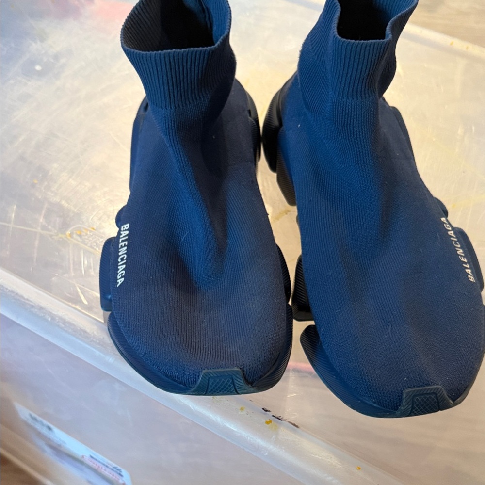 Balenciaga Navy Blue Stretch Knit Sock Sneakers